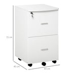 Office Cabinet with 2 Drawers and 5 Wheels, MDF and Chipboard File Cabinet, 43x45x72 cm, White