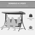 Outsunny 3-Seater Garden or Terrace Swing with Adjustable Canopy and Storage Pockets, Dark Grey, 196 x 128 x 172 cm