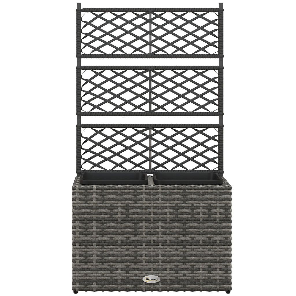 Outsunny Fioriera with grilled for climbing with 2 steel vessels and rattan pe, 57x30x107cm, gray - Borgè