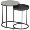 Set of 2 Industrial Style Stackable Coffee Tables, Wood and Metal, Ø42x54 cm and Ø36.5x48.5 cm, Grey and Black