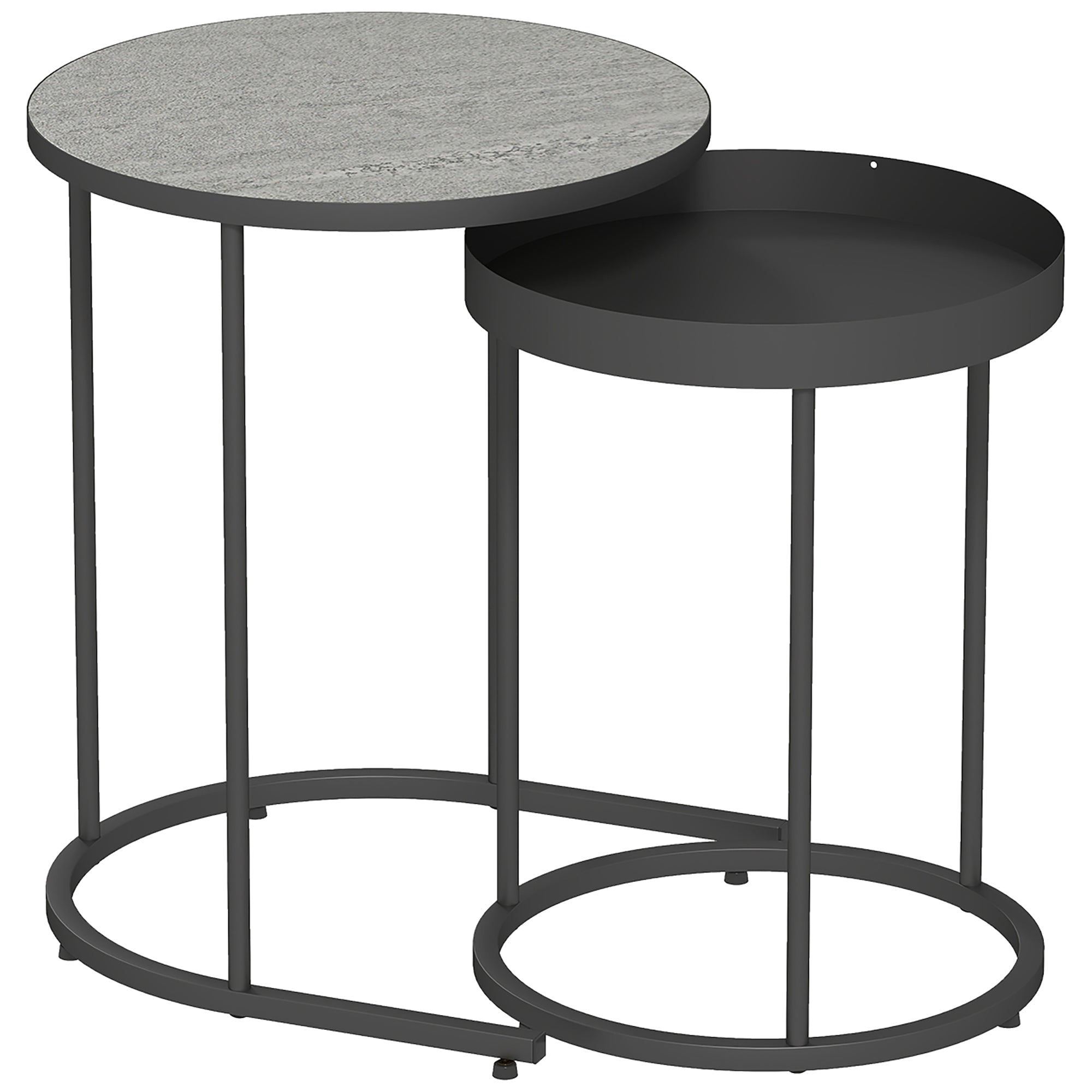 Set of 2 Industrial Style Stackable Coffee Tables, Wood and Metal, Ø42x54 cm and Ø36.5x48.5 cm, Grey and Black