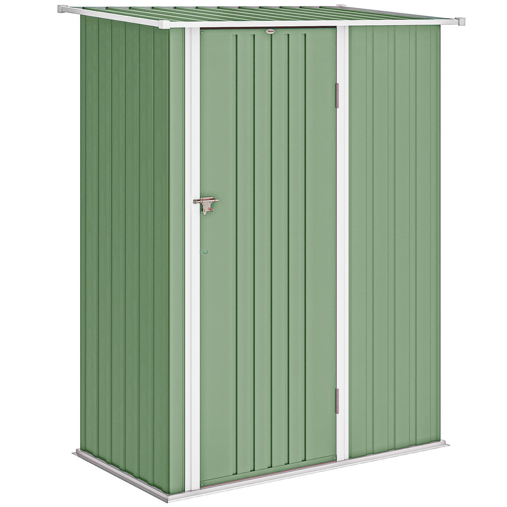 Outsunny Metal Tool Shed with Sloped Roof and Lockable Door, 142x86x189 cm, Light Green