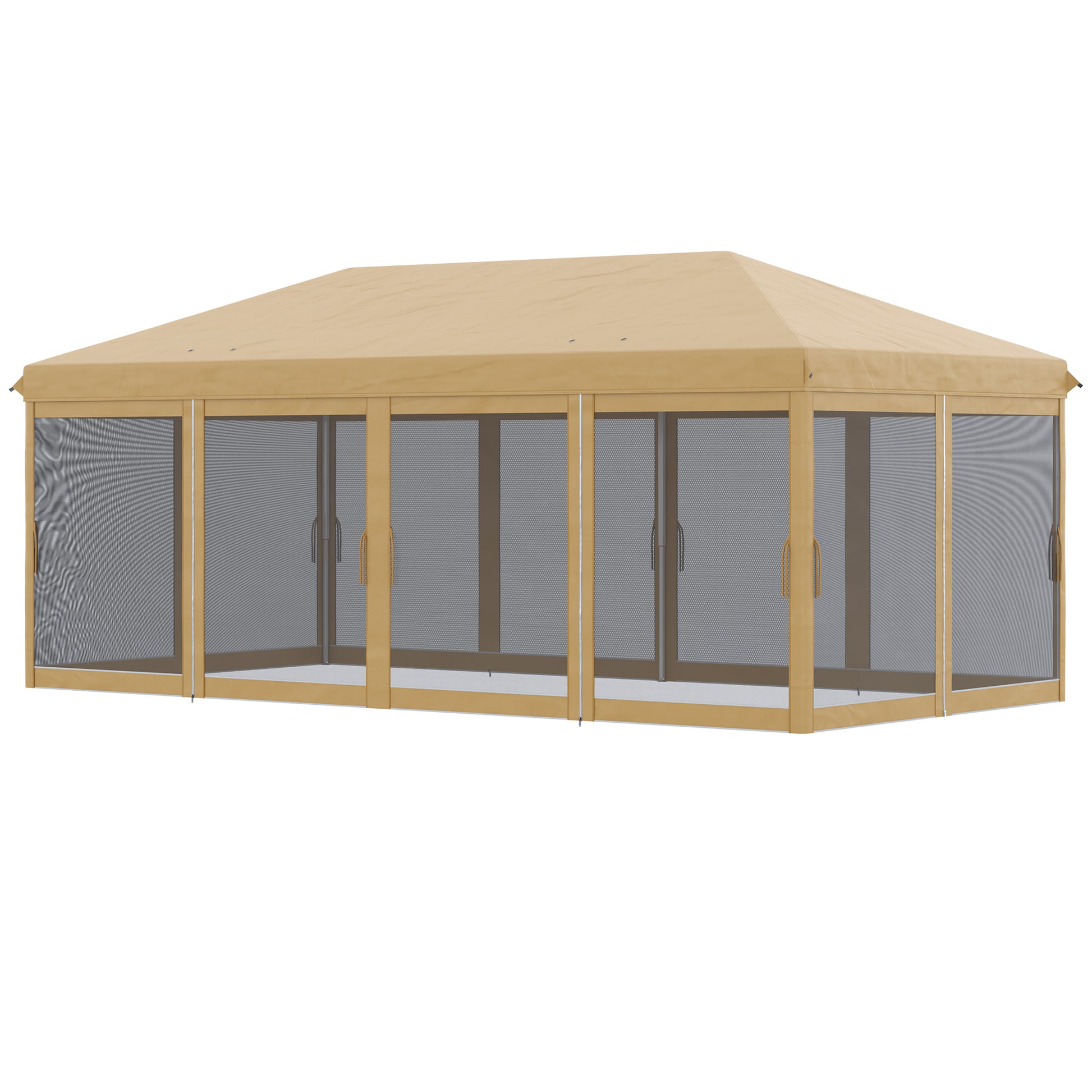 Folding Garden Gazebo 6x3m with Mosquito Net, Adjustable Height and Transport Bag, Beige - Borgè