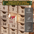 Rectangular Christmas Advent Calendar with Themed Patterns and 12 LED Lights, 22x9x30 cm, Plywood, Orange
