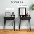 2 in 1 Dressing Table with Folding Mirror and 2 Drawers, 60x50x85.5 cm, Black