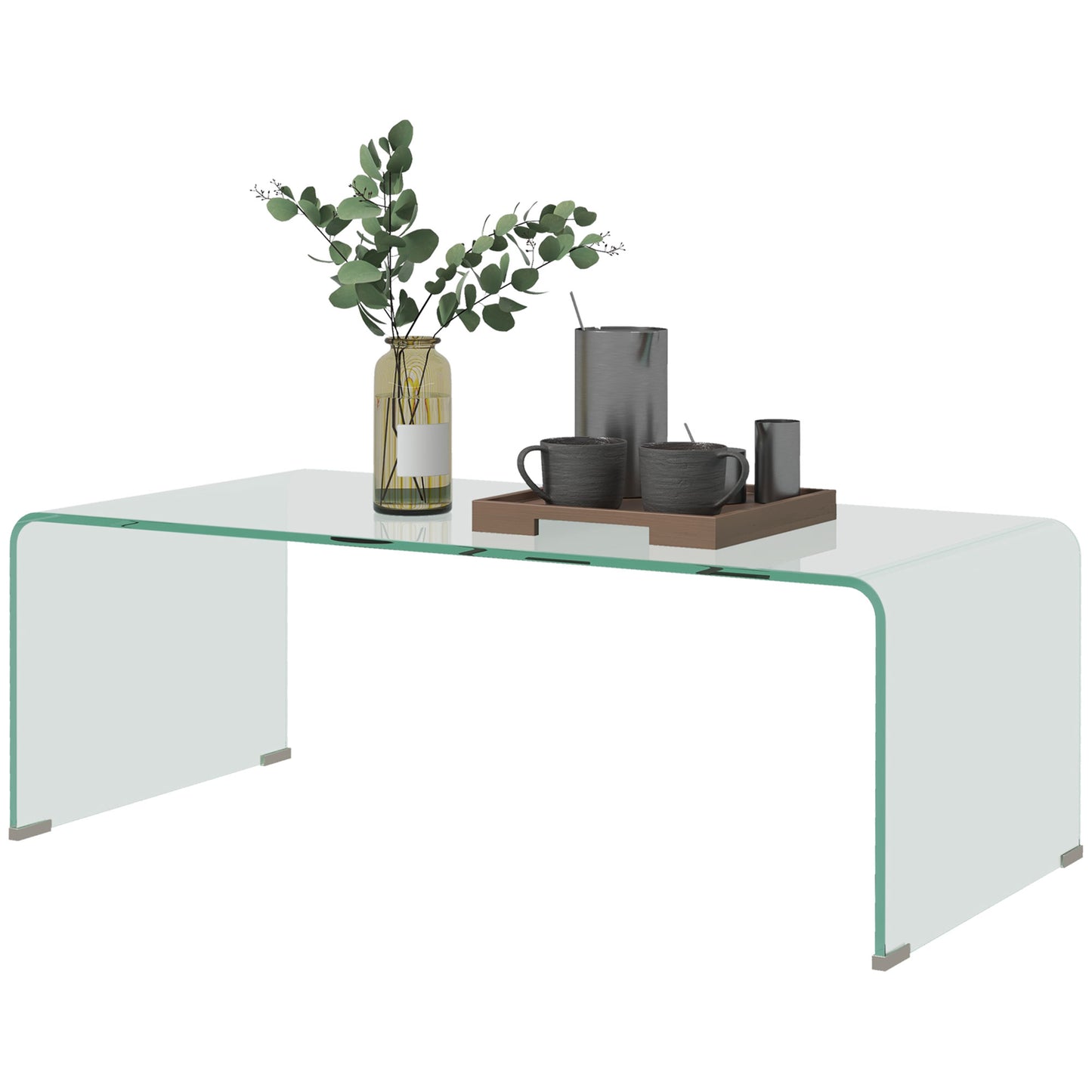 Modern Tempered Glass Coffee Table for the Living Room with Monobloc Design, 100x50x35 cm, Transparent