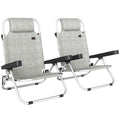 Outsunny Set of 2 Folding and Reclining 4-Position Deck Chairs with Headrest, Aluminum, 62x61x80 cm, Gray