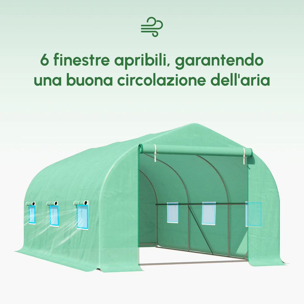 4.5x3x2m Tunnel Greenhouse for Vegetable Garden with Sloping Roof in PE and Steel Pipes Dark Green - Borge' Group Limited