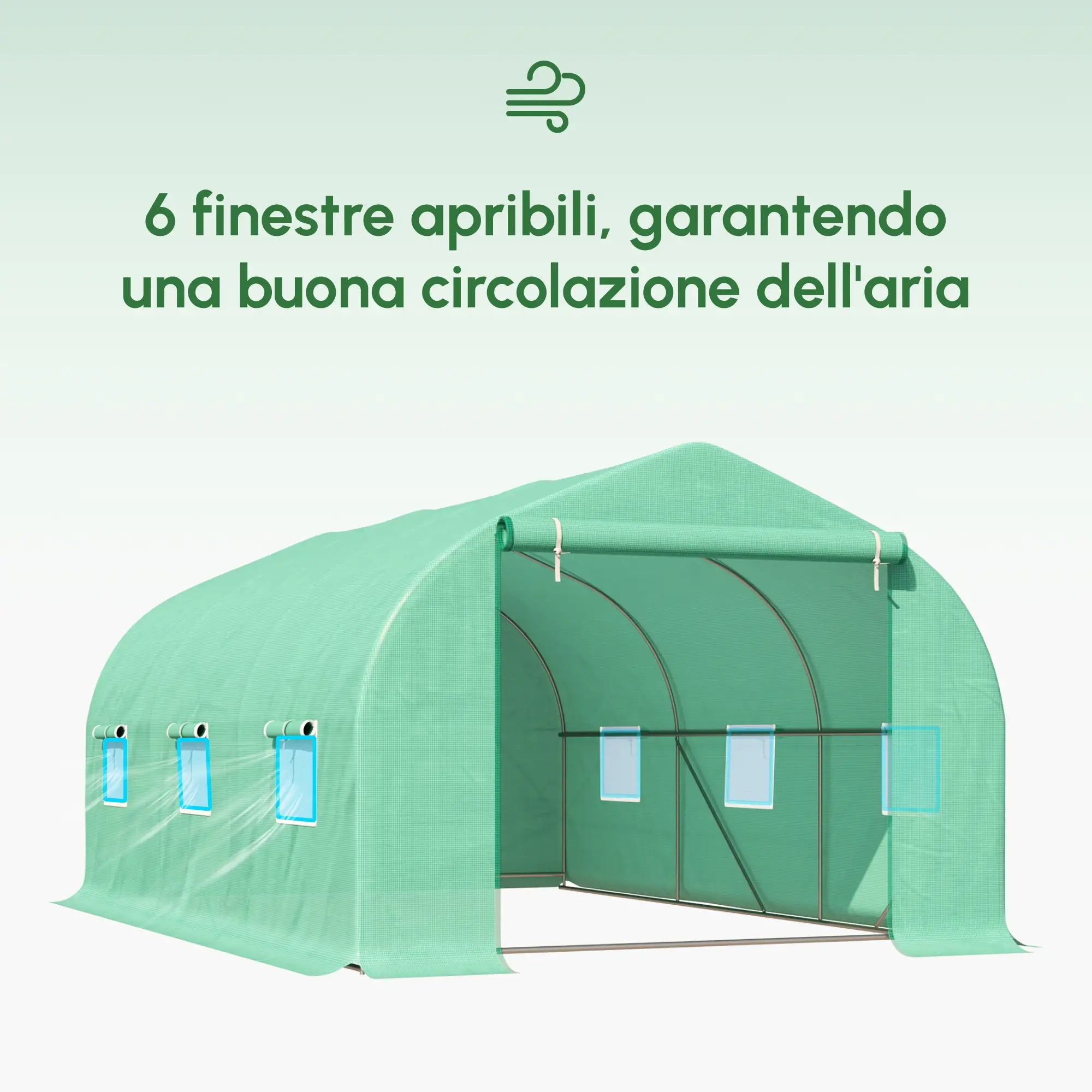 4.5x3x2m Tunnel Greenhouse for Vegetable Garden with Sloping Roof in PE and Steel Pipes Dark Green - Borge' Group Limited