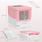 Closed PP Cat Litter Box with 2 Doors with Scoop and Removable Tray, 47.5x35.5x36.7 cm, Pink and White