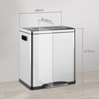 15L 2-Section Pedal Bin with Silent Lid, Stainless Steel and PP, 40x34.8x47.5 cm