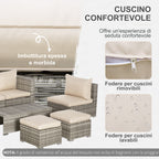 8-Piece PE Rattan Garden Lounge Set with Armchairs, Coffee Tables and Stools, Beige