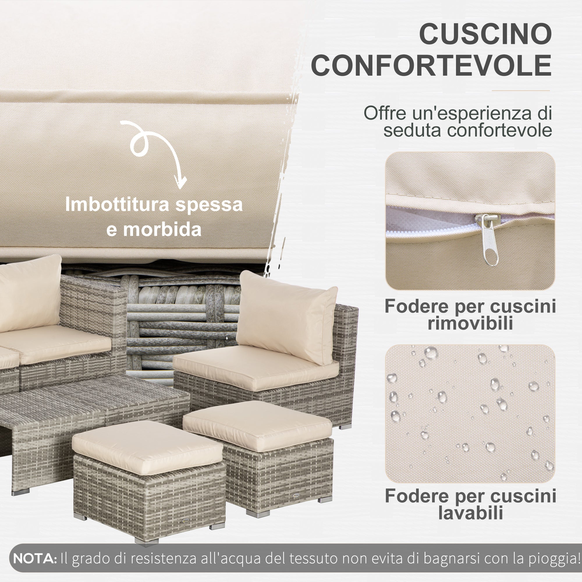 8-Piece PE Rattan Garden Lounge Set with Armchairs, Coffee Tables and Stools, Beige