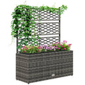 Planter with Trellis for Climbing Plants with 3 Pots in Steel and PE Rattan, 84x30x107cm, Grey