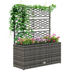 Planter with Trellis for Climbing Plants with 3 Pots in Steel and PE Rattan, 84x30x107cm, Grey