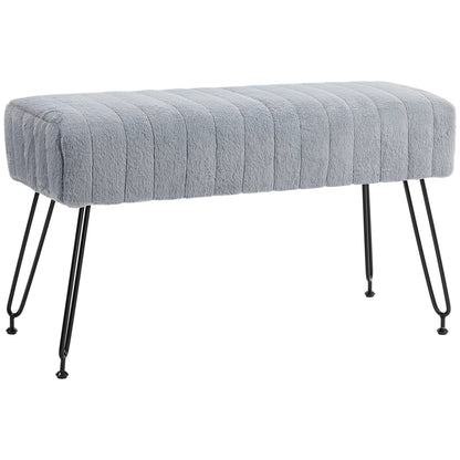 Plush Upholstered Bed End Bench, Wood and Metal, 82x30x47 cm, Grey and Black