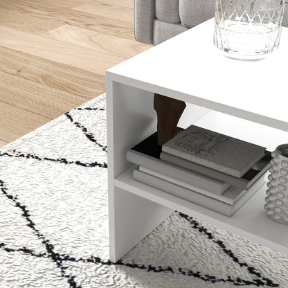 Modern 2-Tier Wooden Coffee Table with Open Shelf, 100x40x41.5cm, White