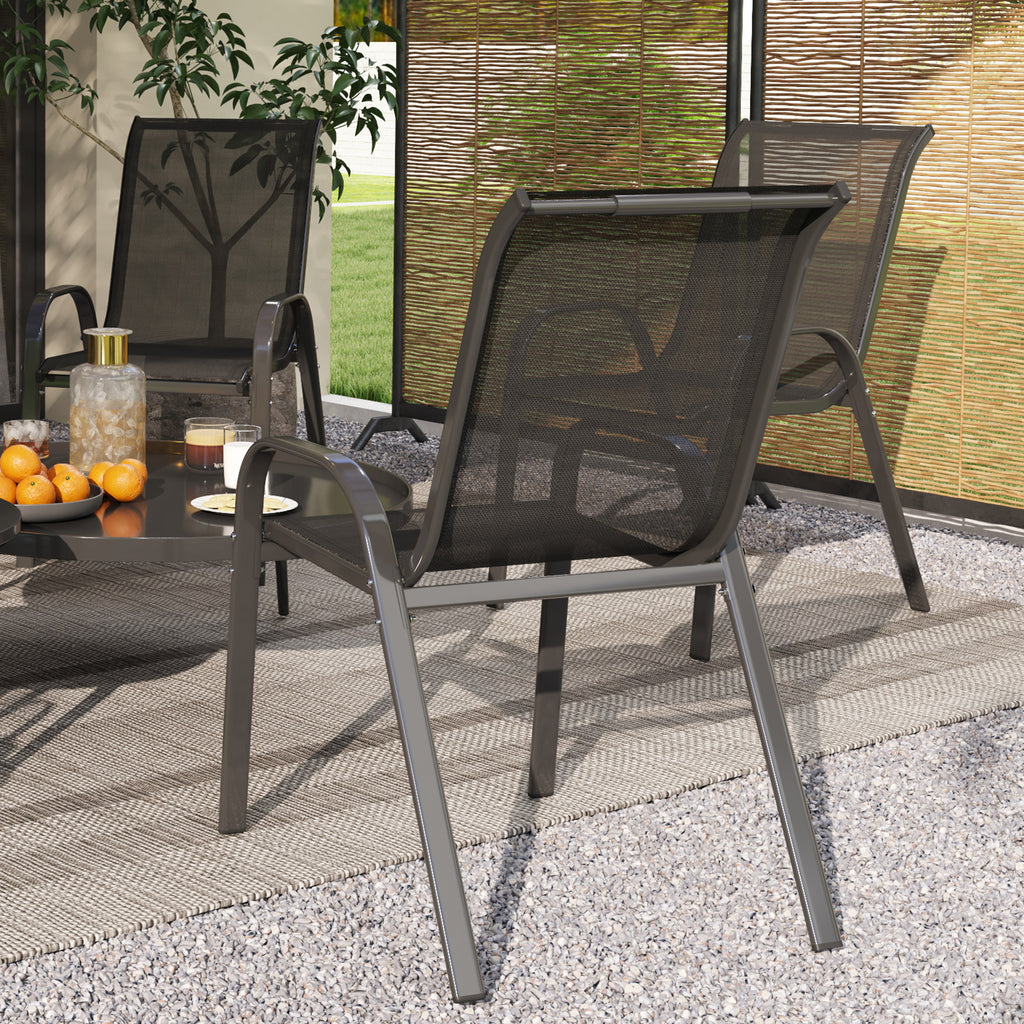 Set of 4 Stackable Garden Chairs in Steel and Breathable Mesh Fabric, 54x71x93 cm, Black
