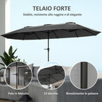 Double Umbrella with Air Vents and Crank, in Metal and Polyester, 4x2.2x2.34 m, Black and Dark Gray