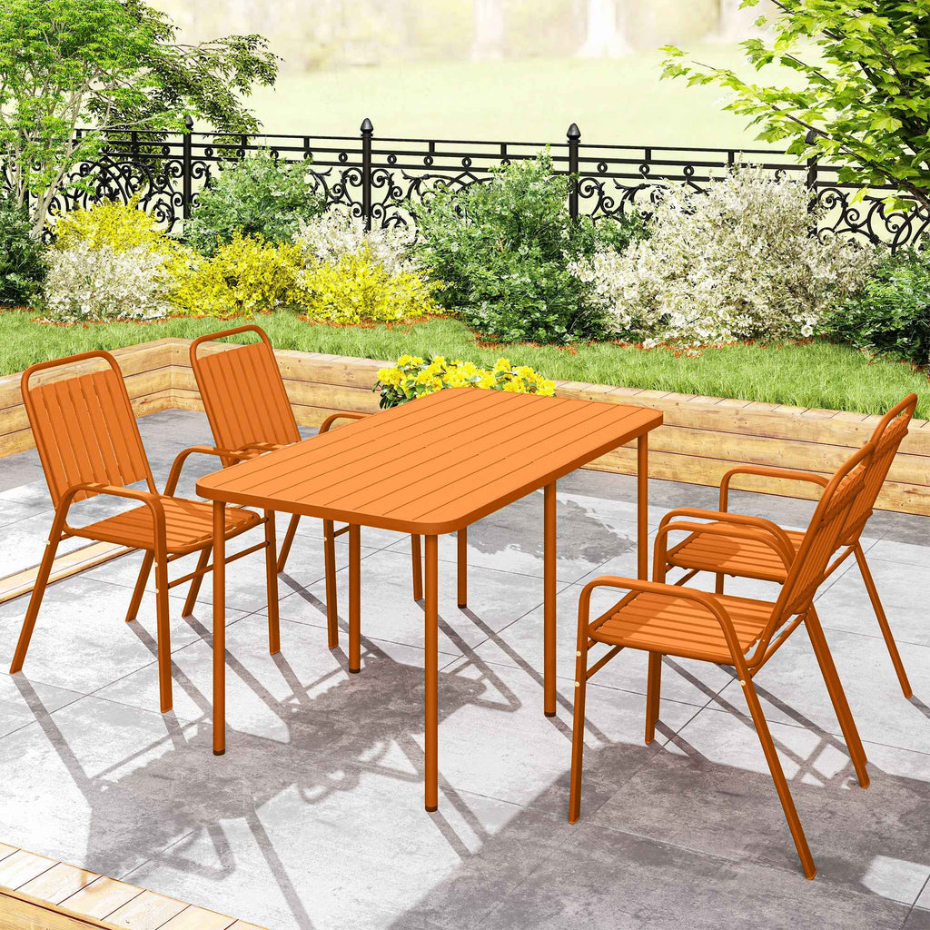 Outsunny Set of 4 Stackable Garden Chairs with High Backrest and Armrests, in PP and Steel, 56x66x91 cm, Orange