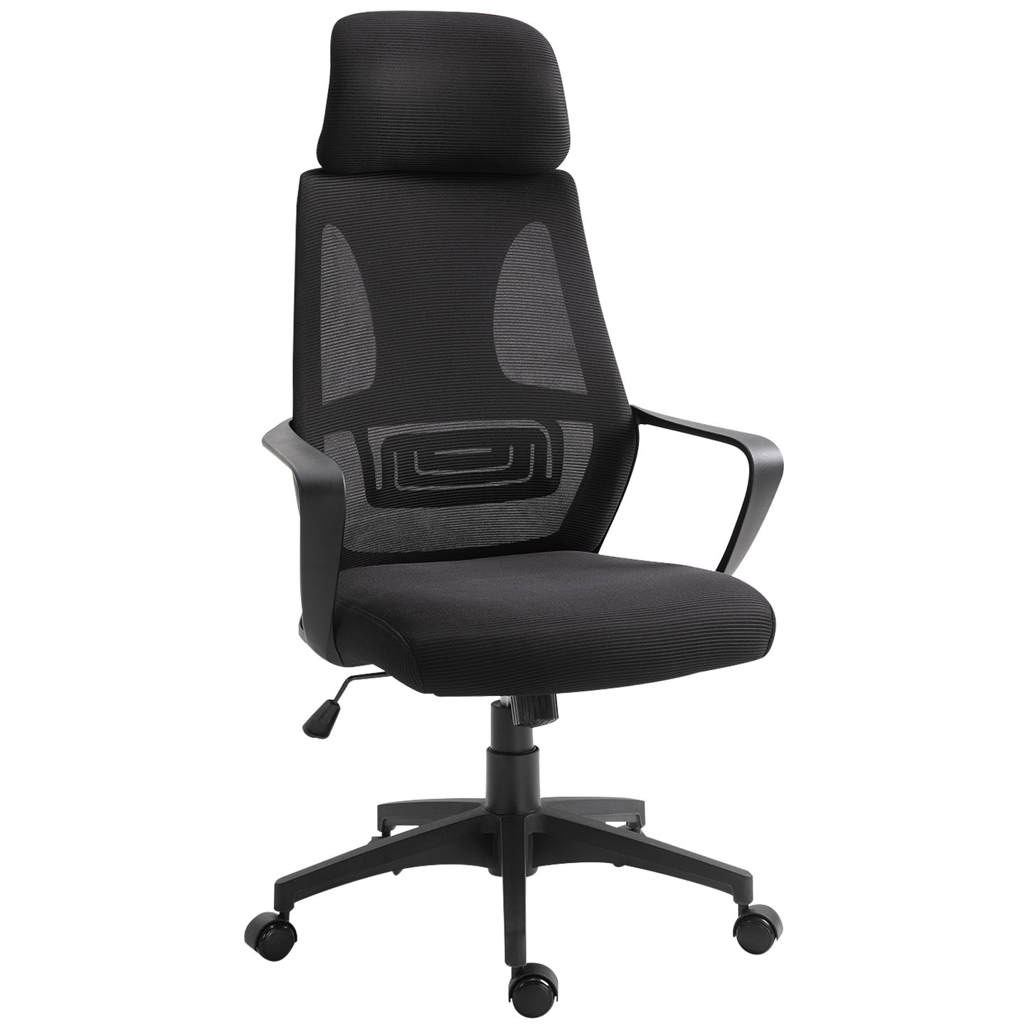 Reclining Office Chair with Headrest and Lumbar Support, Polyester, 64x55x116-126 cm, Black