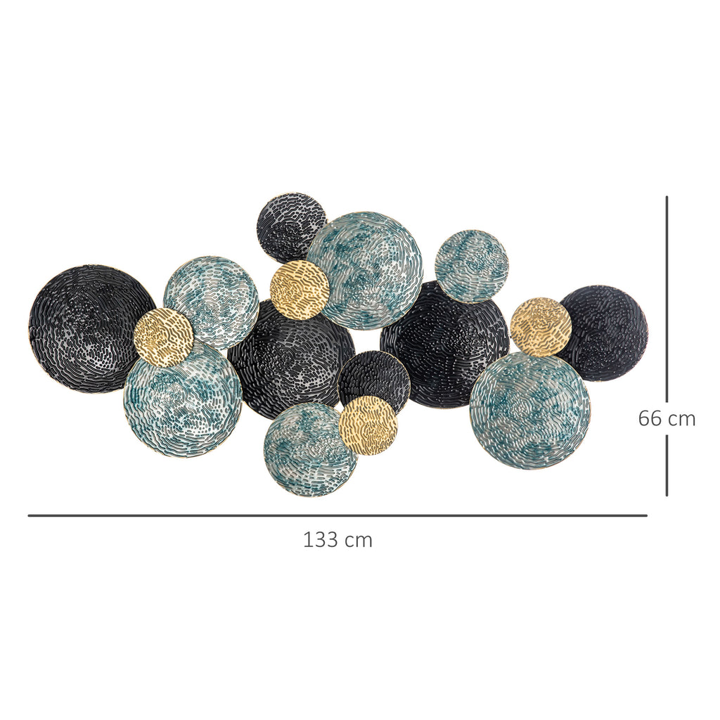 3D Metal Wall Decoration, Circle Wall Art 133x66cm, Blue, Black and Gold