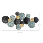 3D Metal Wall Decoration, Circle Wall Art 133x66cm, Blue, Black and Gold