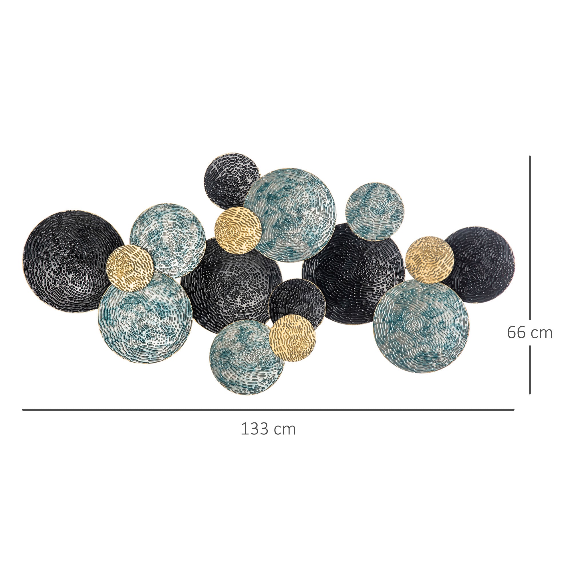 3D Metal Wall Decoration, Circle Wall Art 133x66cm, Blue, Black and Gold
