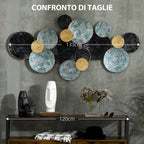 3D Metal Wall Decoration, Circle Wall Art 133x66cm, Blue, Black and Gold