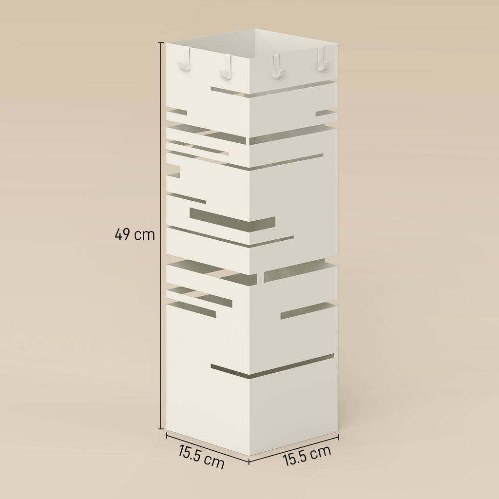 HOMCOM Freestanding Square Metal Umbrella Stand with 4 Hooks, Beige