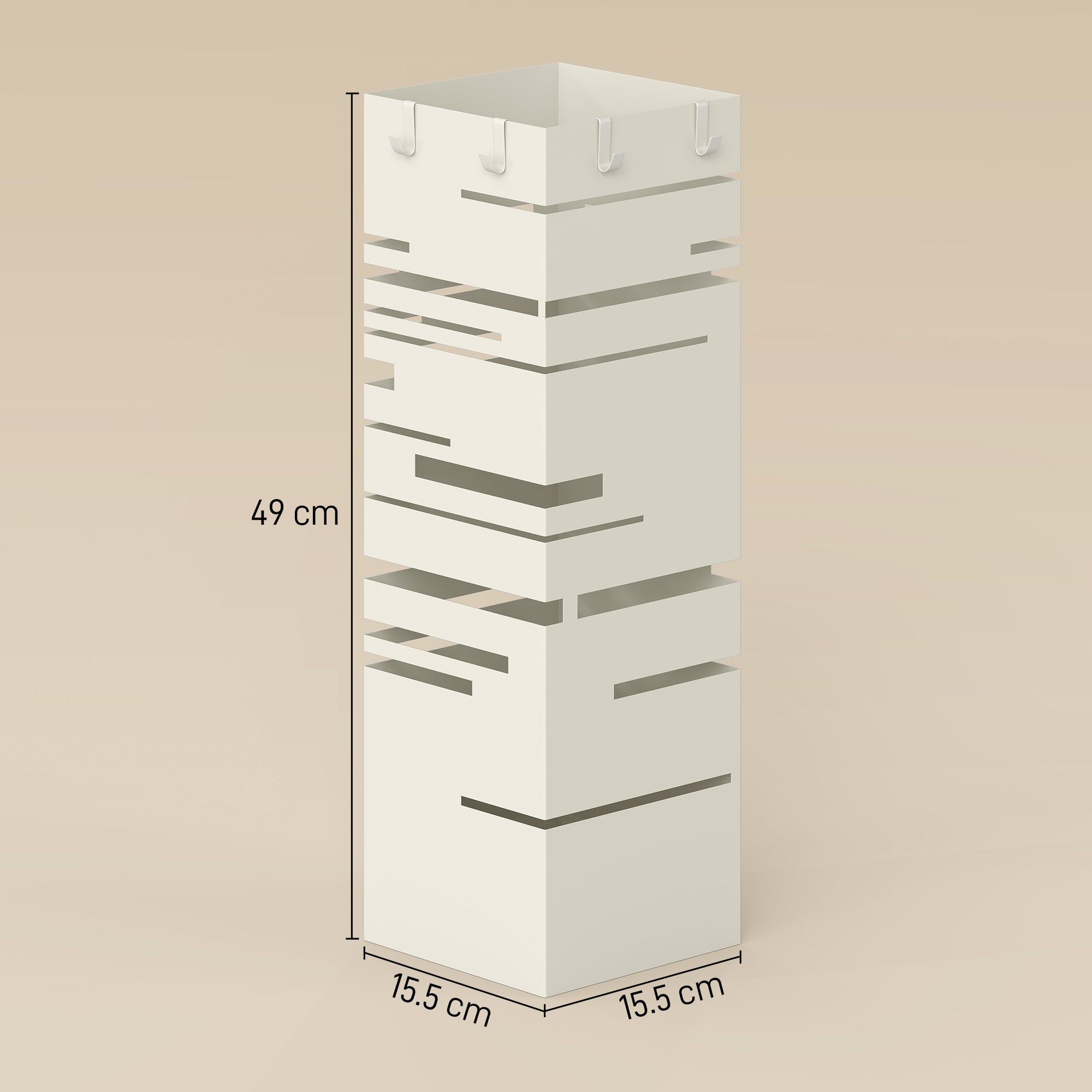 HOMCOM Freestanding Square Metal Umbrella Stand with 4 Hooks, Beige