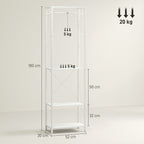 2-Tier Coat Rack with Shoe Rack, Clothes Rail, 4 Hooks, Top Shelf, 52x30x180 cm, White