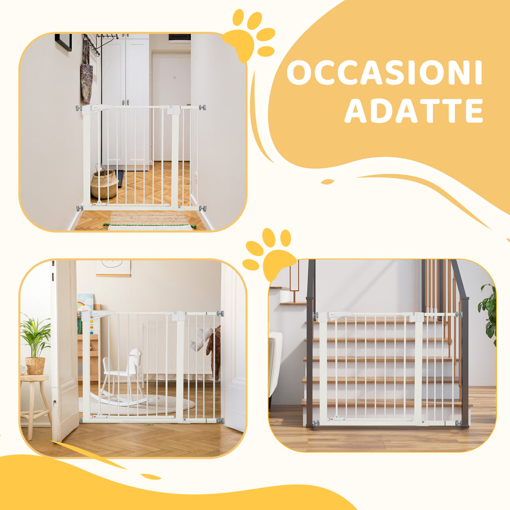Dog Gate for Small and Medium Dogs with Double Lock and Automatic Closure, 76-103x4.2x77 cm, White