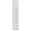 HOMCOM Slim Folding Shoe Rack with 10 Shoe Compartments, Space-Saving Shoe Cabinet with Transparent Panel, No Assembly Required, White
