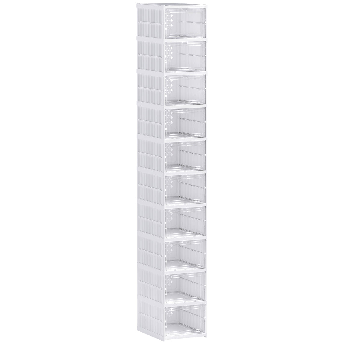 HOMCOM Slim Folding Shoe Rack with 10 Shoe Compartments, Space-Saving Shoe Cabinet with Transparent Panel, No Assembly Required, White
