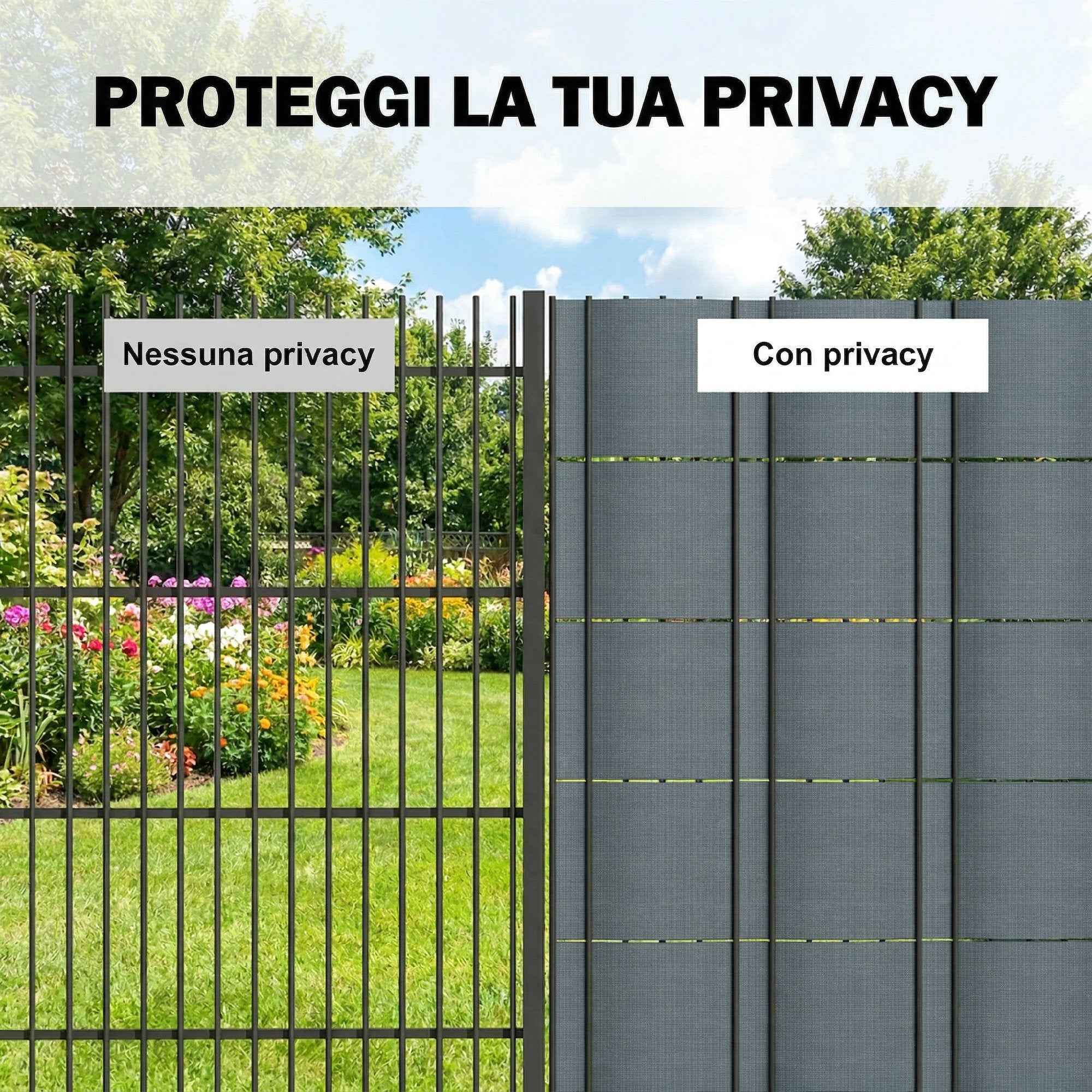 Outsunny 4-Piece Garden Privacy Screen Set, Waterproof, UV Resistant, with Clips, Made of PP, 3500 x 19 cm, Grey