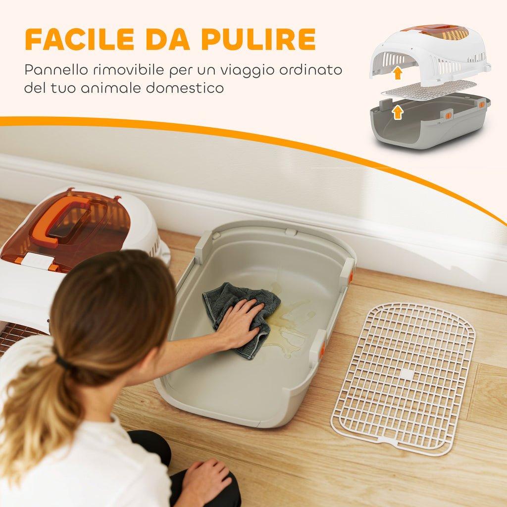 PawHut Pet Carrier for Cats and Small Dogs up to 4 kg in Plastic with Top Window, 49x32x31 cm, Grey