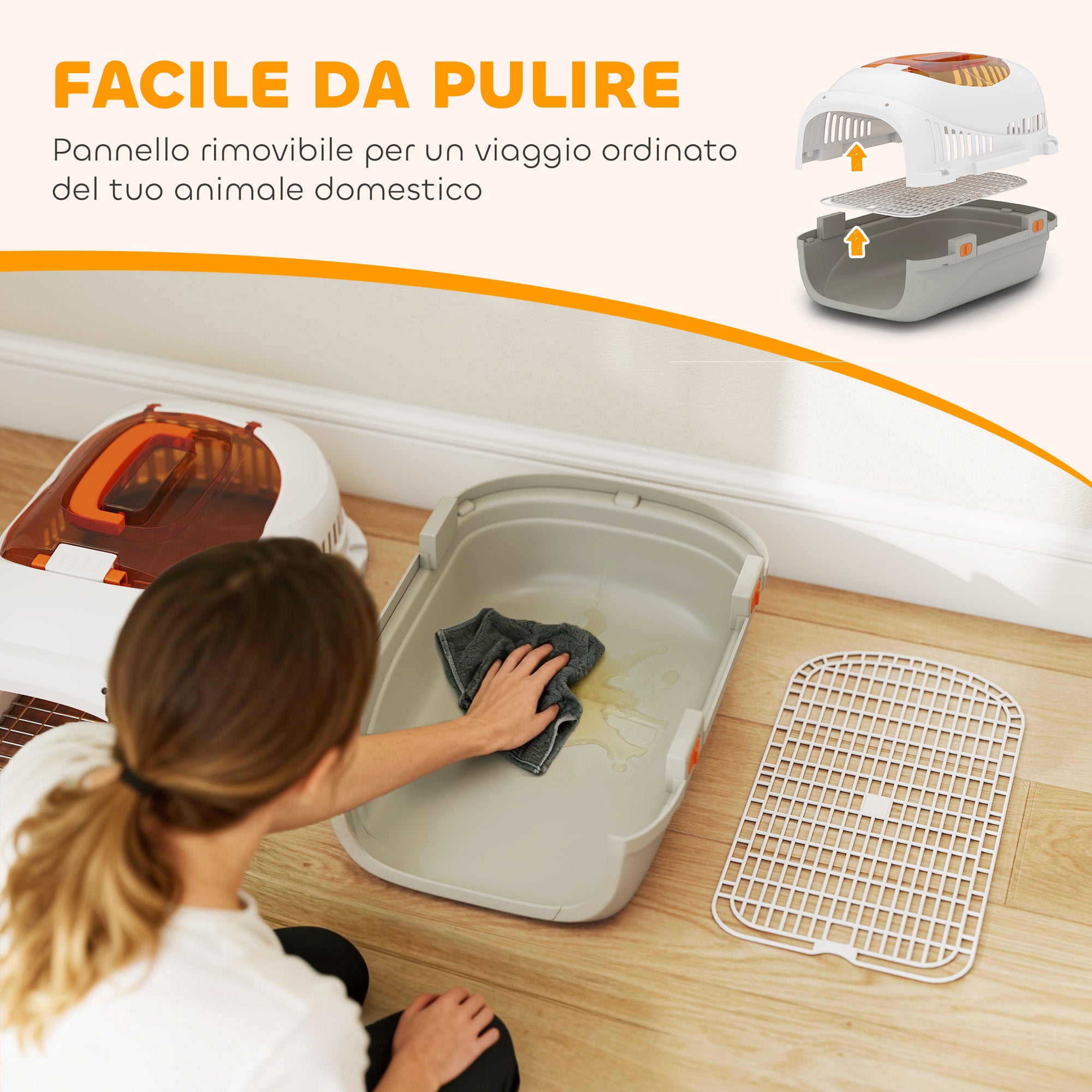 PawHut Pet Carrier for Cats and Small Dogs up to 4 kg in Plastic with Top Window, 49x32x31 cm, Grey