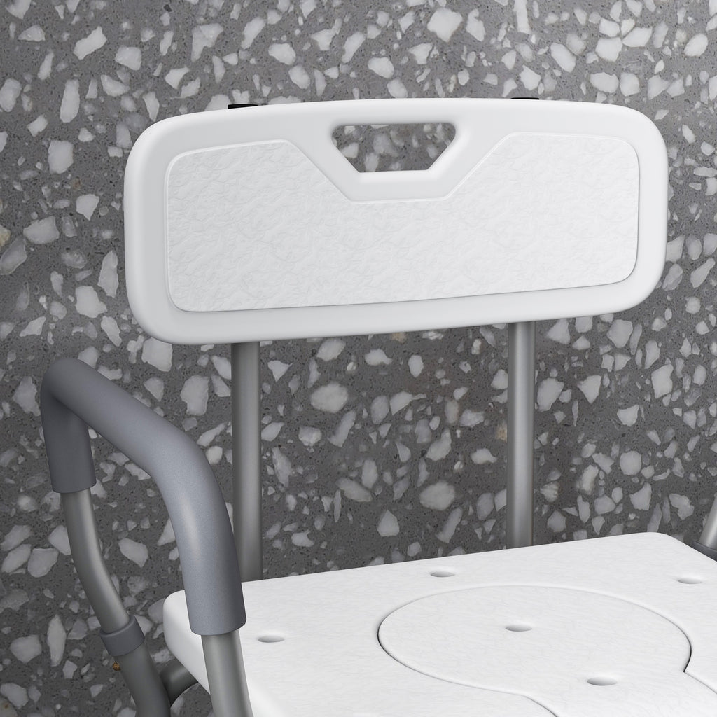 3-in-1 Shower Chair with Backrest and Armrests, Adjustable Height and Non-Slip Feet, White