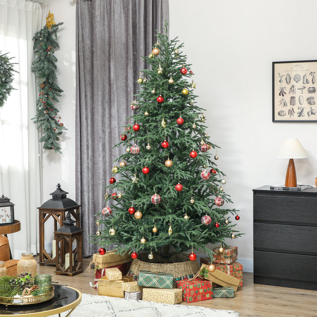 210cm Fireproof Artificial Christmas Tree with 2942 Realistic Branches and Foldable Metal Base