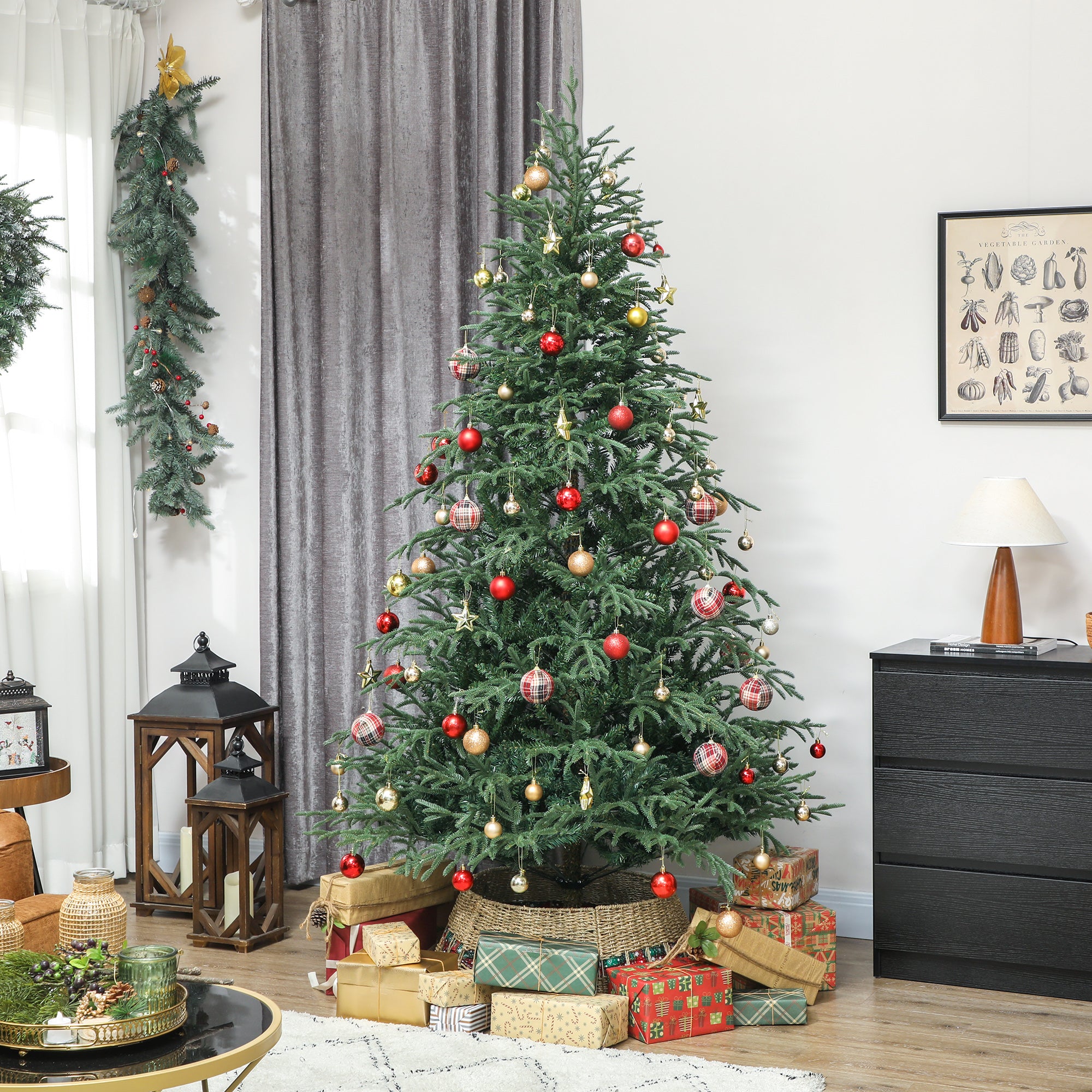 210cm Fireproof Artificial Christmas Tree with 2942 Realistic Branches and Foldable Metal Base