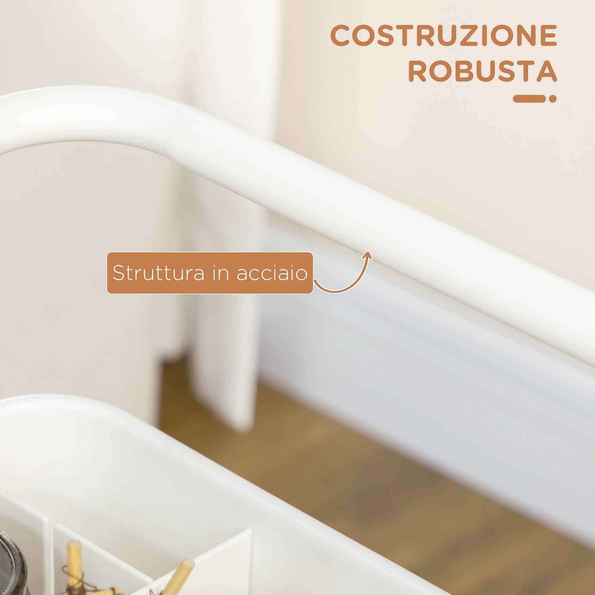 HOMCOM 3-Tier Multipurpose Kitchen Cart with Removable Baskets and Hooks, Shelf with 12 Dividers, White