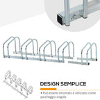 Steel Bike Rack, 5-Bike Parking Stand, 145 x 33 x 27 cm, Silver