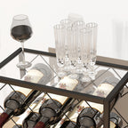 Wine Bottle Rack for 10 Bottles in Black Steel with Tempered Glass Shelf, 41x22x41 cm