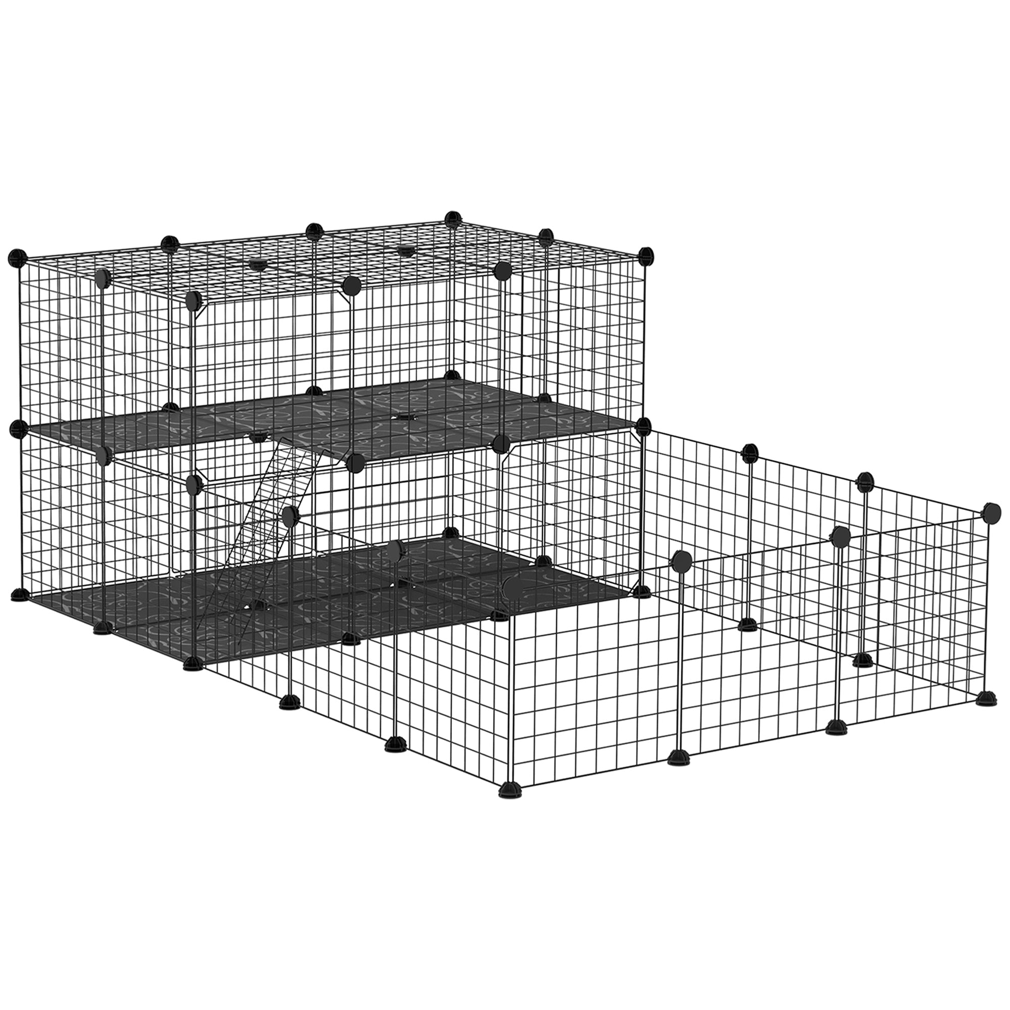 Modular Metal Rabbit Run with Ladder and Mounting Accessories, 175x105x70cm - Black