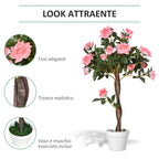 Outsunny 21-Flower Fake Rose Plant with Cement and Moss Filled Pot, Ø18x90 cm, Pink