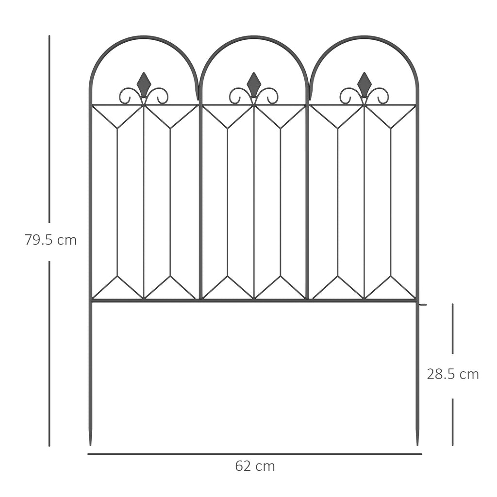 5-Panel Outdoor Metal Fence with Pickets, 305x79.5 cm, Black