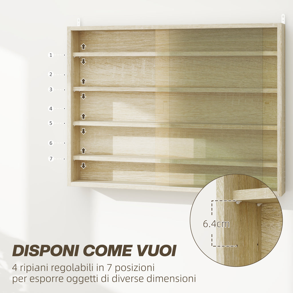 5-Tier Adjustable Wooden Notice Board with Glass Doors, 80x9.5x60 cm, Wood Color