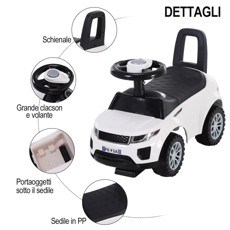 Ride-On Toy Car for Children 12-36 Months, Push Car with Storage Compartment and Backrest, White