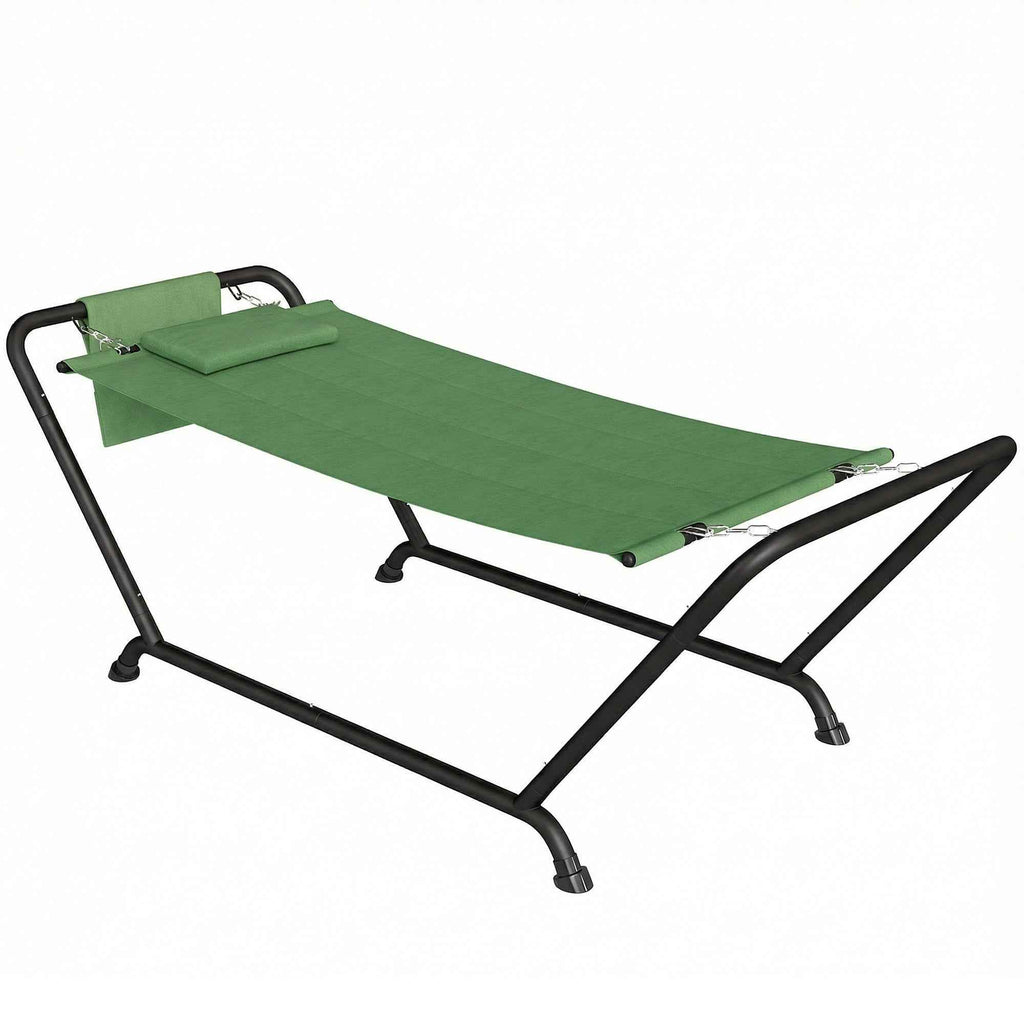 Outsunny Garden Hammock with Stand, Side Pocket and Headrest, Metal and Polyester, 237x90x92 cm, Dark Green
